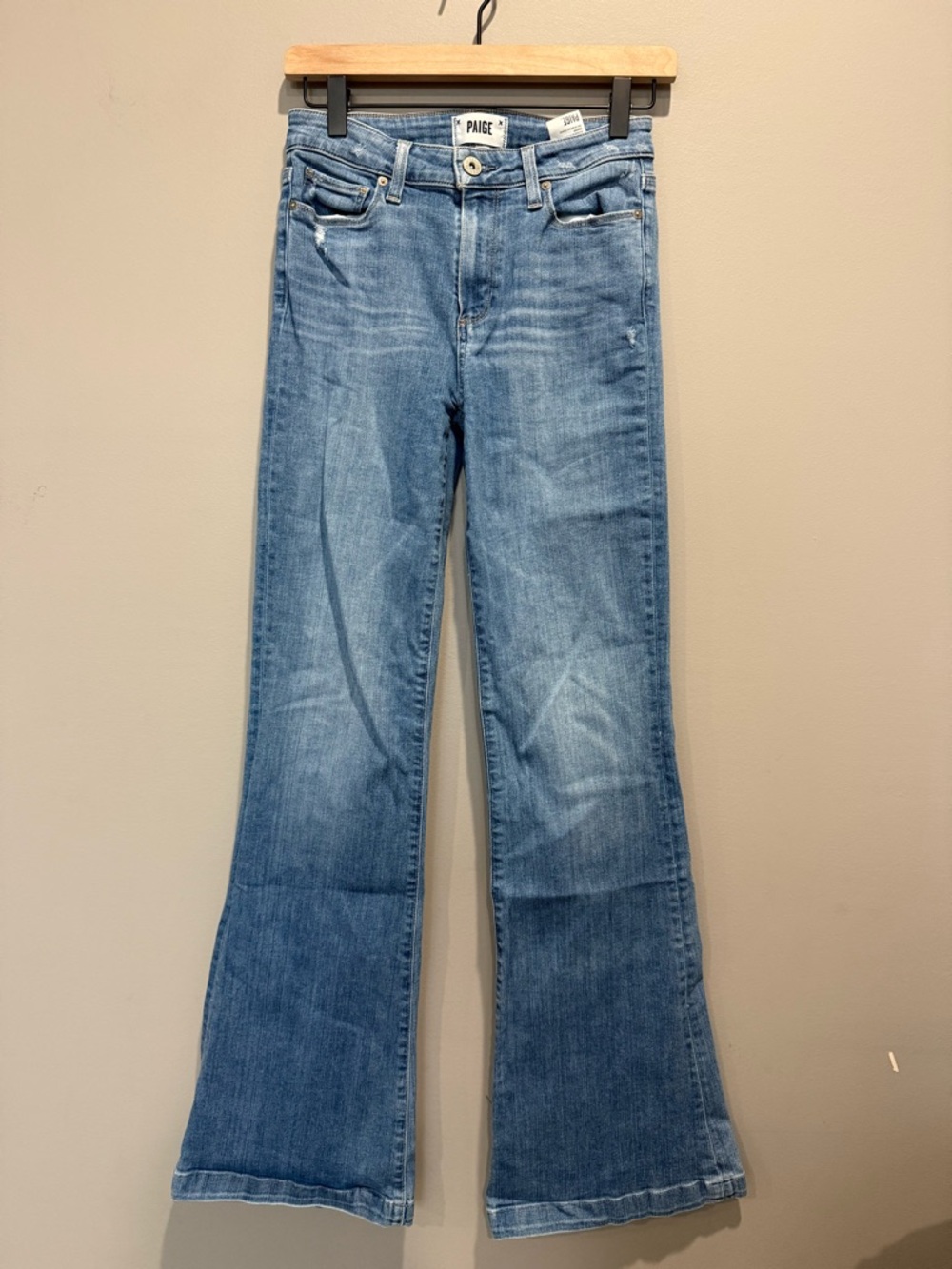 Paige Genevieve Flare North Star Distressed Wide Leg High Rise Denim‎ Sz 26